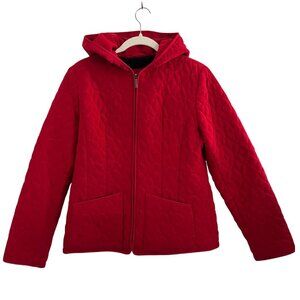 Vintage 90s Y2K ESPRIT Red Quilted Jacket Zip Hooded Size M
